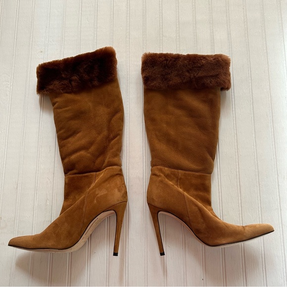 Alexandre Birman ~Cognac Suede Knee-High Shearling Trimmed Convertible Boots 37 - Picture 9 of 16
